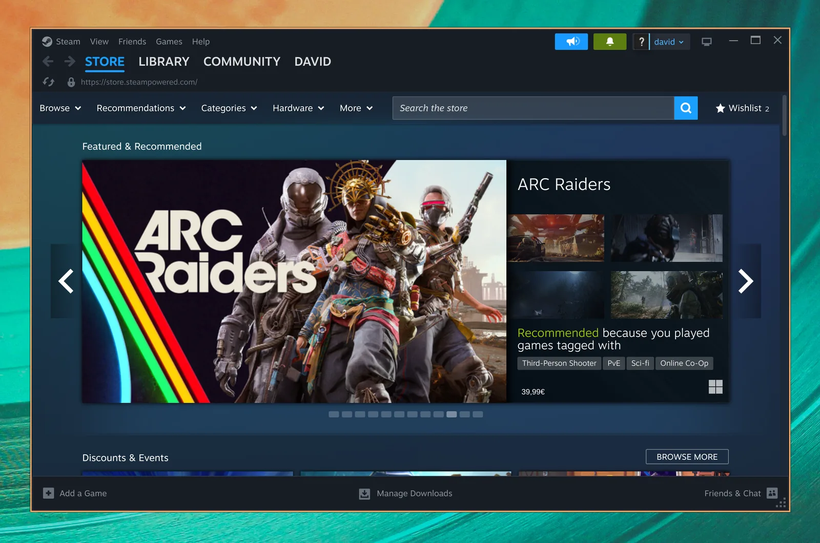 Omarchy මත ක්‍රීඩා වෙළඳසැල පෙන්වන Steam