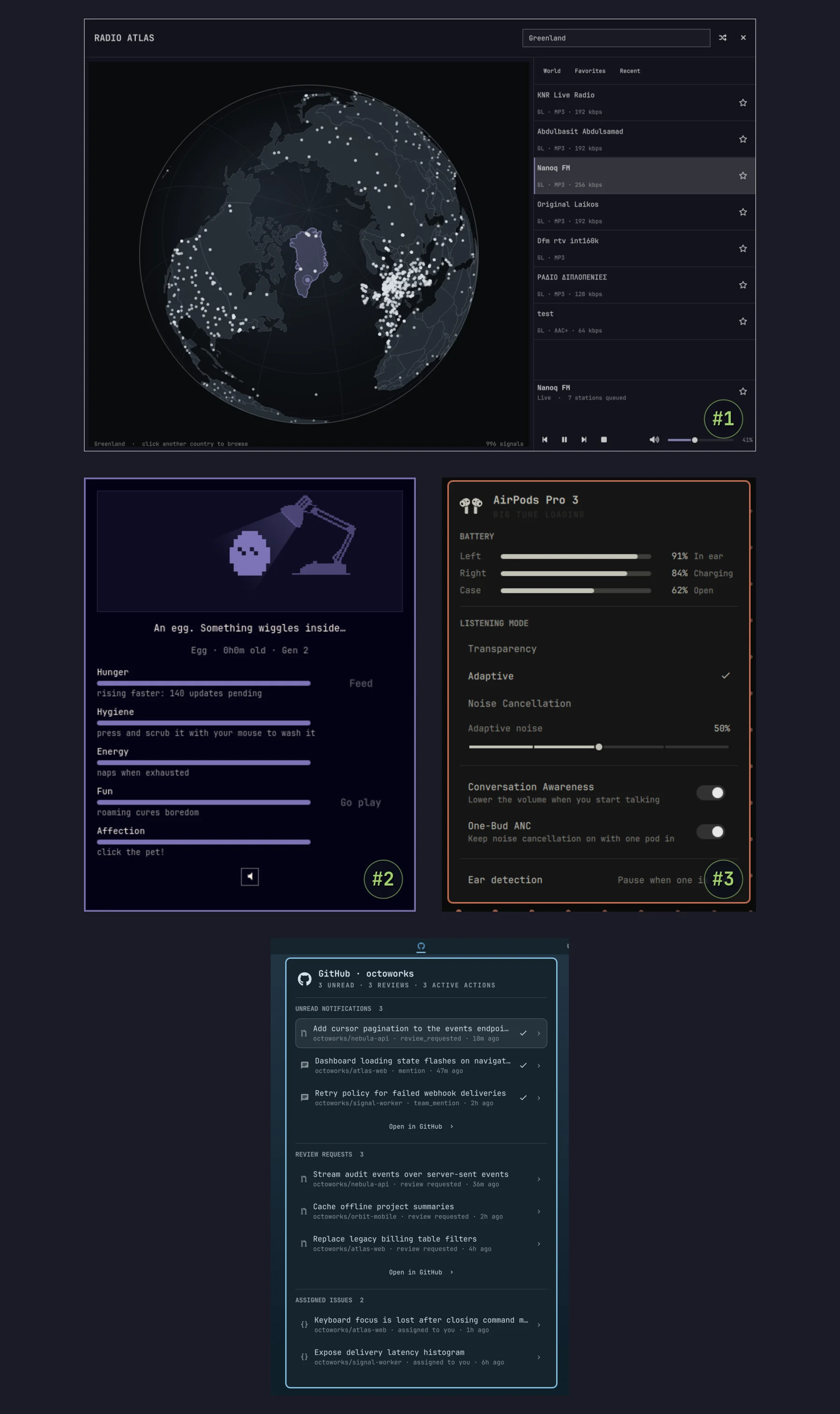 Radio Atlas, Omagotchi, AirPods සහ GitHub